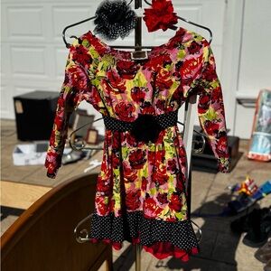 Vintage Couture brand Floral Kids Dress with matching bows